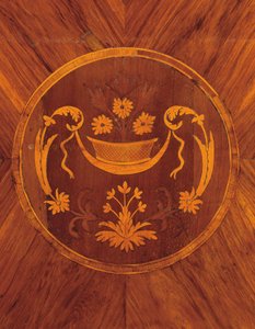 Detail from the side of a north Italian tulipwood, rosewood, fruitwood and marquetry commode by Giuseppe Maggiolini