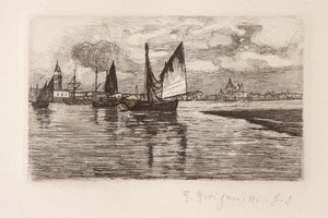 Boats in the Lagoon by Giuseppe Miti Zanetti