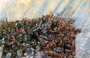 French-Thai War: Battle Between the Army of Thailand and the French Army - Illustration by Giuseppe Rava