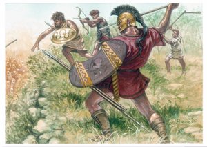 Macedonia (ancient kingdom): soldiers from light infantry (Illustration) by Giuseppe Rava