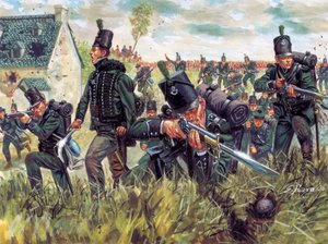 British Riflemen of the 95th Regiment Defend a Sand Quarry at the Battle of Waterloo 18 June 1815 (Illustration by Giuseppe Rava) by Giuseppe Rava