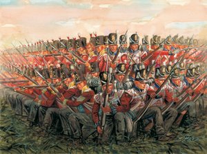 Napoleonic Wars: English soldiers during battle of Waterloo 18 June 1815 by Giuseppe Rava