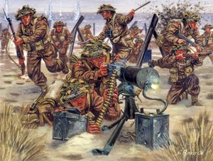 Second World War: Debarking in Normandy in June 1944, English soldiers (Illustration)
