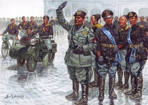 The Duce Benito Mussolini with Black Shirts during a Military Parade by Giuseppe Rava