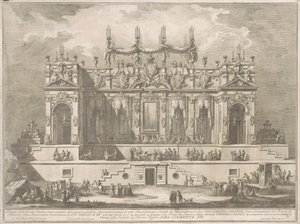 The Seconda Macchina for the Chinea of 1764: A Magnificent Gallery Illuminated at Night by Giuseppe Vasi, after Giuseppe Palazzi, after Paolo Posi