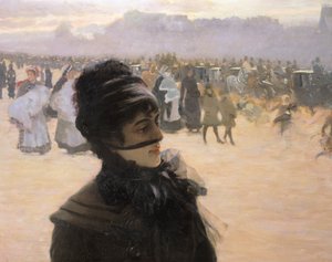 Returning from the Bois de Boulogne, Lady with a Dog (detail) by Giuseppe or Joseph de Nittis