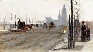 The Victoria Embankment, London by Giuseppe or Joseph de Nittis