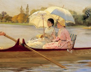 Women in boats on the Thames by Giuseppe or Joseph de Nittis