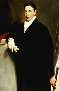 Portrait of Dennis Cohen, three-quarter length, Wearing a Black Coat and a White Glove and Holding a Cane