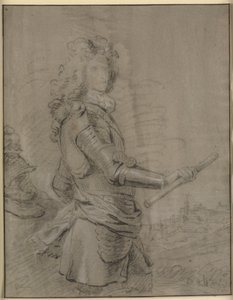 Three-quarter Portrait of a Commander in Armour with a Staff in His Right Hand. In the Background a Landscape with a Town by Godfrey Kneller