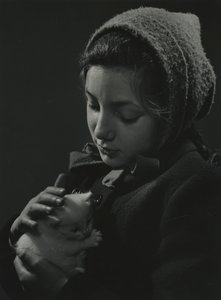 Girl holding a white kitten in her arms by Godfrey Macdominic