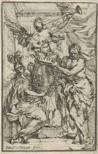 Minerva, Hercules, and Fame with Coat of Arms
