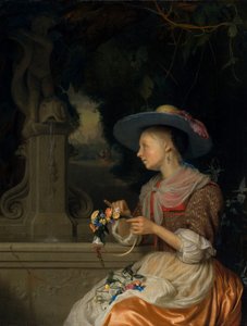 Woman Weaving a Crown of Flowers, c. 1675-1680
