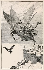 The travelling companion flew behind her, from Fairy Tales from Hans Anderson
