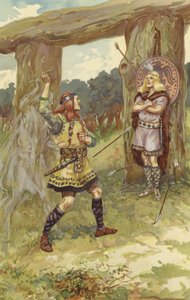 Hodur took the mistletoe from Loki, and Loki guided his arm, and he hurled it at Baldur, and with a sharp cry Baldur fell dead