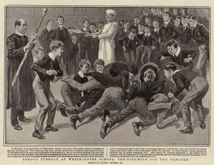 Shrove Tuesday at Westminster School, the Scramble for the Pancake by Gordon Frederick Browne
