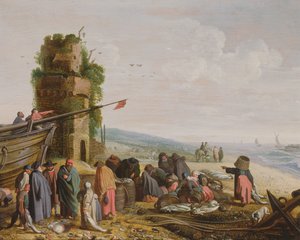 Fisherfolk on the Beach with their Catch