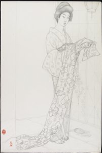 Preparatory Drawing for Woman in Kimono Underwear