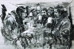 Roald Amundsen and his companions celebrating Christmas