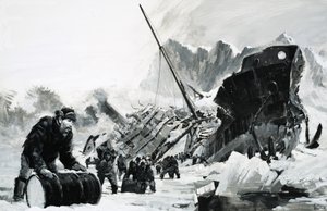 Unidentified shipwreck on an icy glacier by Graham Coton