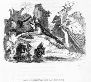 The funeral of the lioness - in Fables de La Fontaine ill. by Grandville