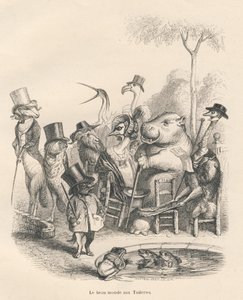 Animals in Elegant Outfits Walking in the Tuileries. Illustrated Vignettes by JJ Granville. Engraving Signed by Andrew, Best, and Leloir in the Section 