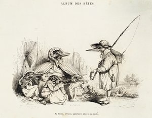 Caricature of birds from Album des betes by Jean-Ignace-Isidore Gerard, known by pseudonym Jean-Jacques or J. J. Grandville, and Wilhelm von Kaulbach