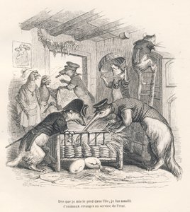 As Soon as I Set Foot on the Island, I Was Attacked by Strange Animals in the Service of the State. Illustrated Vignettes by JJ Granville. Engraving Signed Porret in the Section Titled 