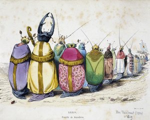 Procession of Beetles Wearing Clerical Clothes (Anticlerical Cartoon)