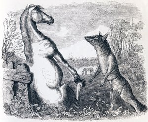The Horse and the Wolf - Fables by La Fontaine by Grandville