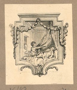 Two Children Watch a Sleeping One in an Escutcheon