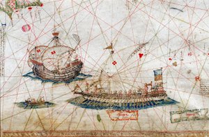 Detail of Tall Mast Ships from the Nautical Chart by Grazioso Benincasa