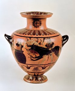 Archaic Ionian Hydria depicting Heracles Bringing Cerberus to Eurystheus, from Cerveteri