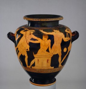 Attic Red-Figure Stamnos Decorated with Heracles and Busiris, the King of Egypt, by a Late Follower of the Berlin Painter, from Vulci, c.470-460 BC