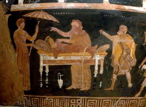 Greek Art: Vase of Arhemore: the Funeral of Arhemore (Opheltes) by the painter of Darius, 4th century BC by Greek