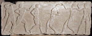 Marble relief of a funerary kouros representing six athletes. 510-500 BC. From the Acropolis, Athens. National Museum of Archaeology, Athens by Greek
