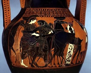 Black-figure amphora decorated with a scene of Heracles assisting Athena (detail)