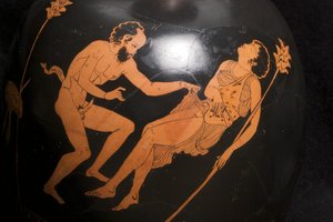 Detail of a red figure squat lekythos by Greek School