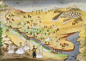 First Battle Between Greeks and Turks at the Alamana Bridge in 1821, from the Pictorial History of the Greek War of Independence