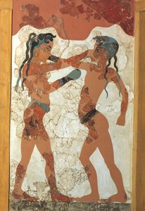 Greek civilization, Fresco depicting young boxers, From Akrotiri, Thera Island, Santorini, Greece