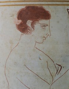 Attic Lekythos, Showing a Funeral Scene of a Warrior Seated in Front of His Tomb (Detail)