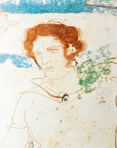 Attic Lekythos Depicting Funerary Scene with Warrior Before Tomb (detail)