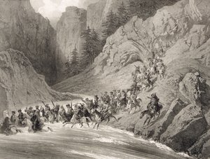 Tcherkersseians on a Raid near the Black Sea, plate 4, from a book on the Caucasus, engraved by Eugene Ciceri and Adolphe Jean-Baptiste Bayot, published by Alfred Leon Lemercier