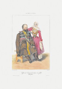 Terek Cossack with Daughter From: Scenes, Paysages, Meurs et Costumes du Caucase by Grigori Grigorevich Gagarin
