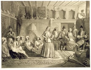The Rest Room near the Baths at Shemakha, on the Shirvanskaya Steppe, Plate 40 from a Book on the Caucasus, Engraved by Charles Claude Bachelier and Adolphe Bayot, Published by Alfred Leon Lemerci