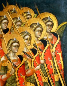 Armed band of angels (detail) by Guariento di Arpo