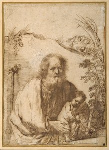 St. Joseph and the Infant Christ grasping a twig of an apple tree by Guercino