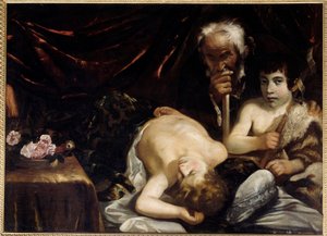 The sleeping child Jesus with Saint John the Baptist and Saint Joseph by Guido Cagnacci
