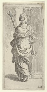 Girl Carrying a Crucifix and Stepping Toward a Pilaster, Seen from Behind, ca. 1590-1600 by Guido Reni