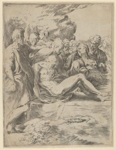 The Entombment, Christ with Legs Outstretched, the Virgin at Right by Guido Reni